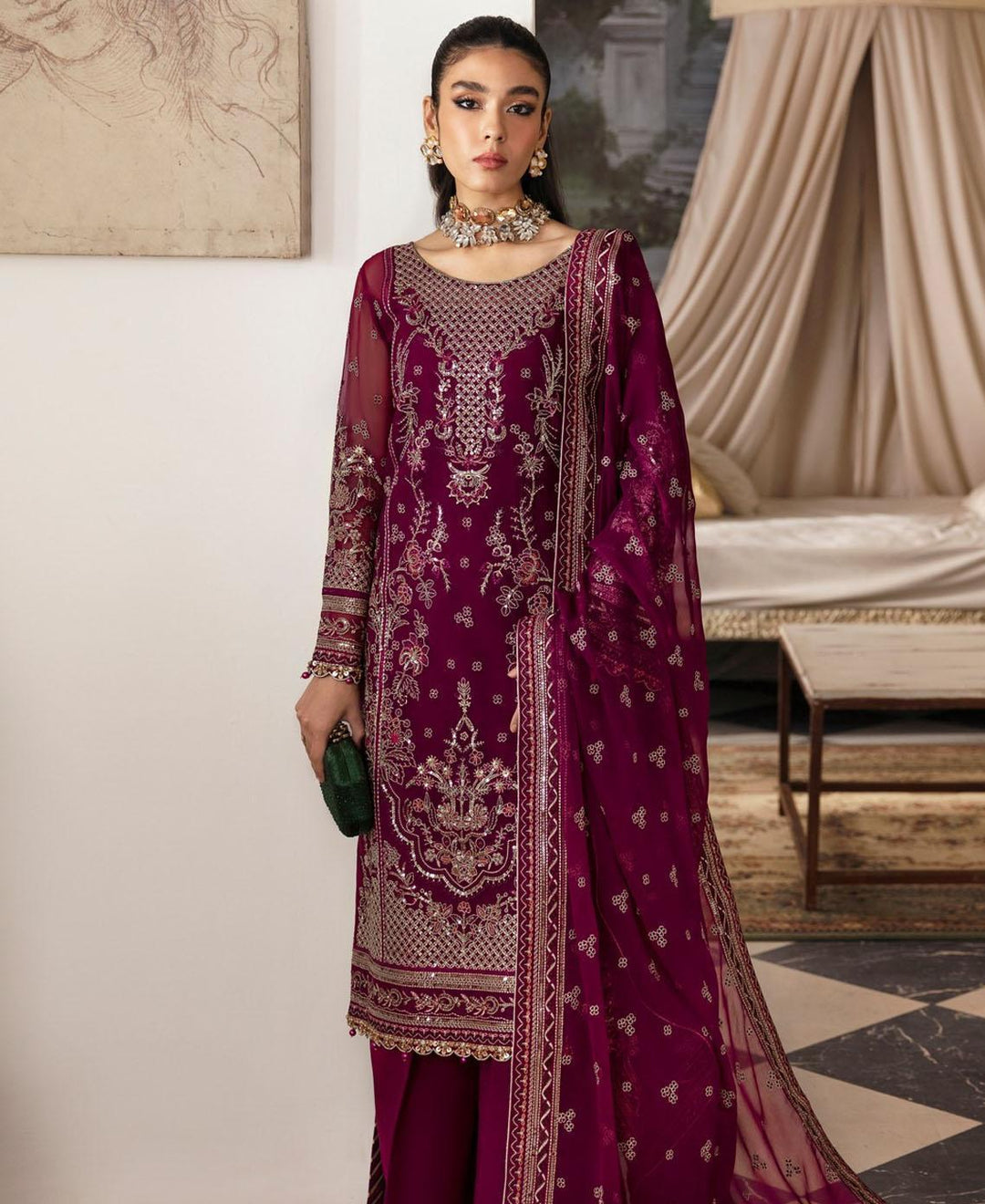 GULAL Maroon Organza Formal (AY0020)